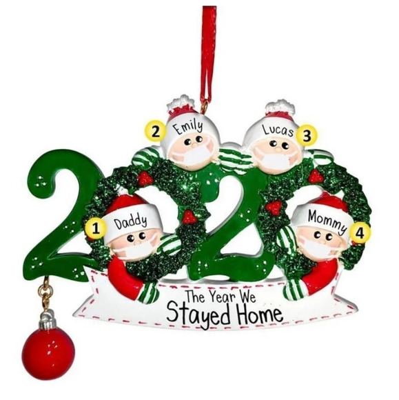 Christmas Quarantine Family Mask Ornament 2020 - Picture 1 of 4